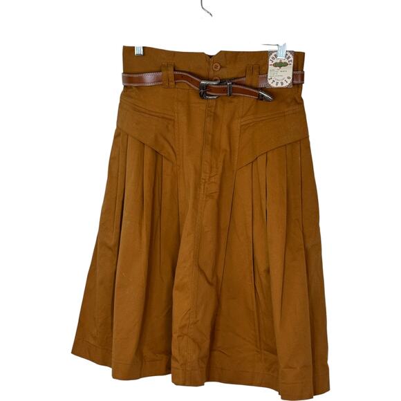 Jordache Vintage Studio Skirt Size 14 Brown Pleated Midi Belted 100% Cotton NWT - Picture 5 of 16